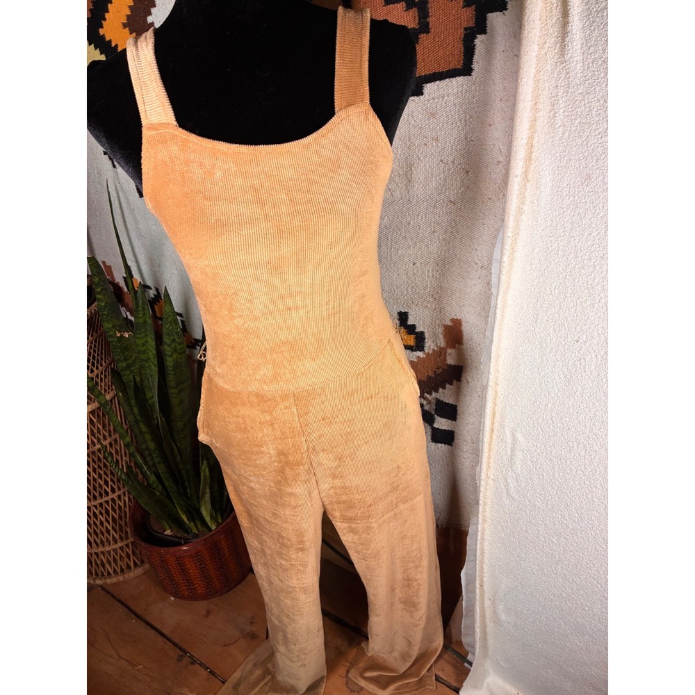 Unbranded Corduroy Jumpsuit Womens M Tan Excellent Ribbed Sleeveless Belted